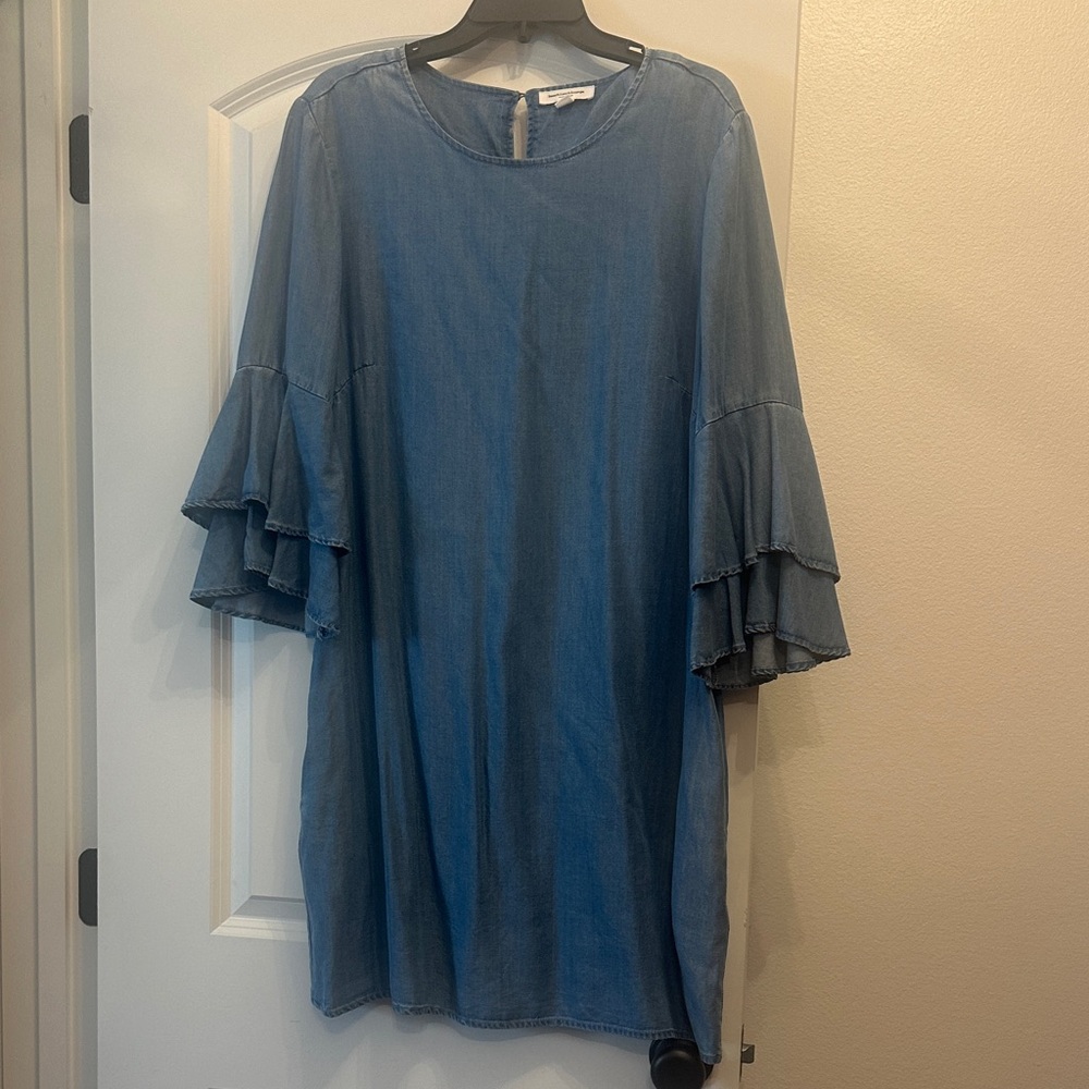 Blue Denim Ruffle Sleeve Dress